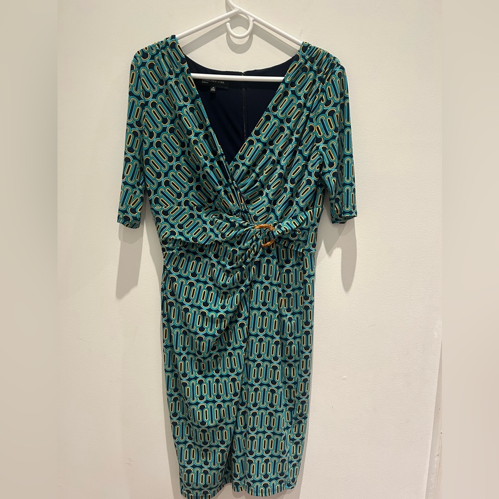 Jones New York Teal and Black Geometric Dress